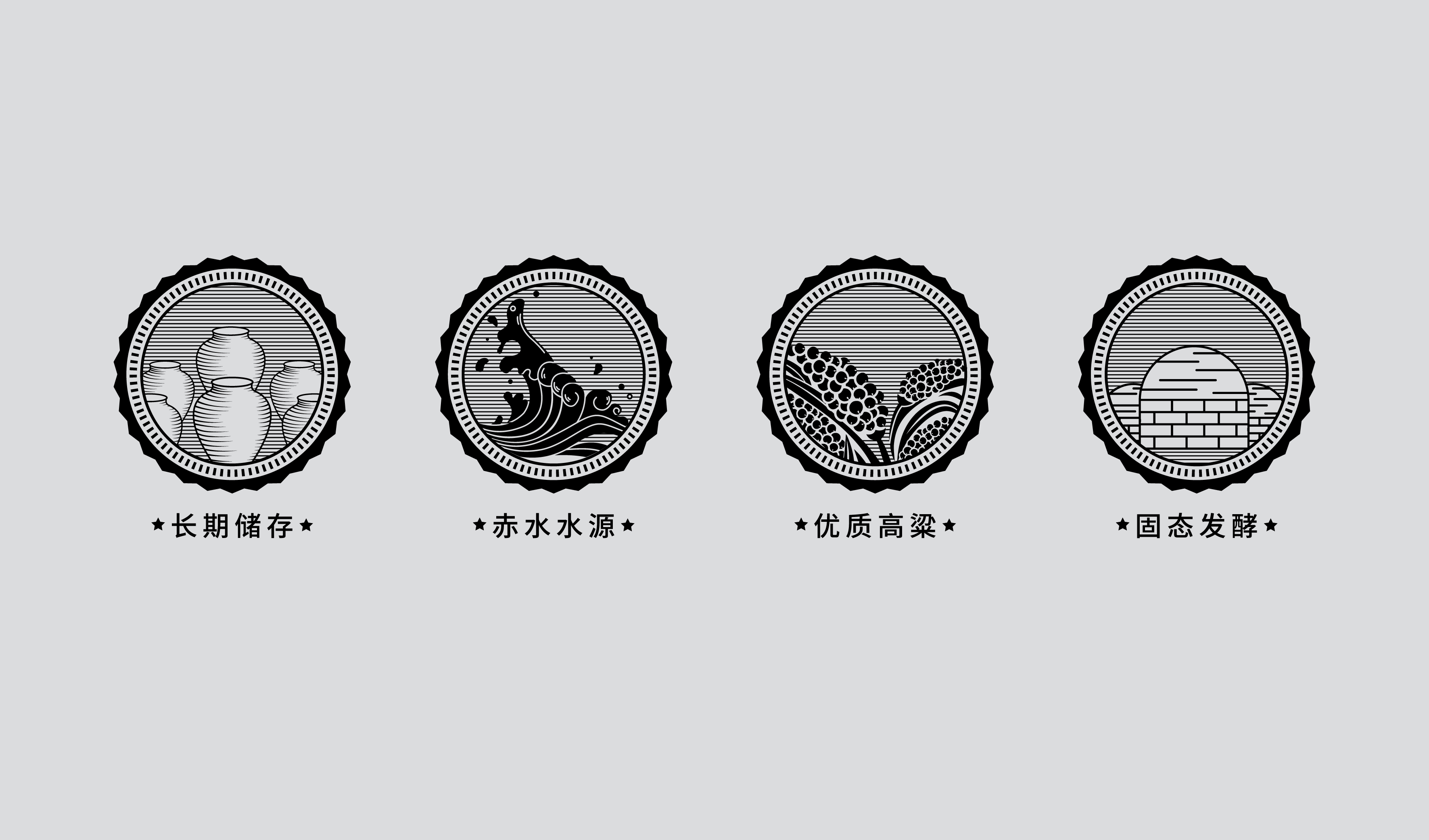 传统 茅台镇白酒 工艺酿造图标 矢量插画线条